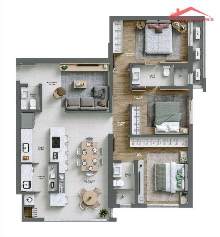 Apartamento à venda com 3 quartos, 116m² - Foto 3