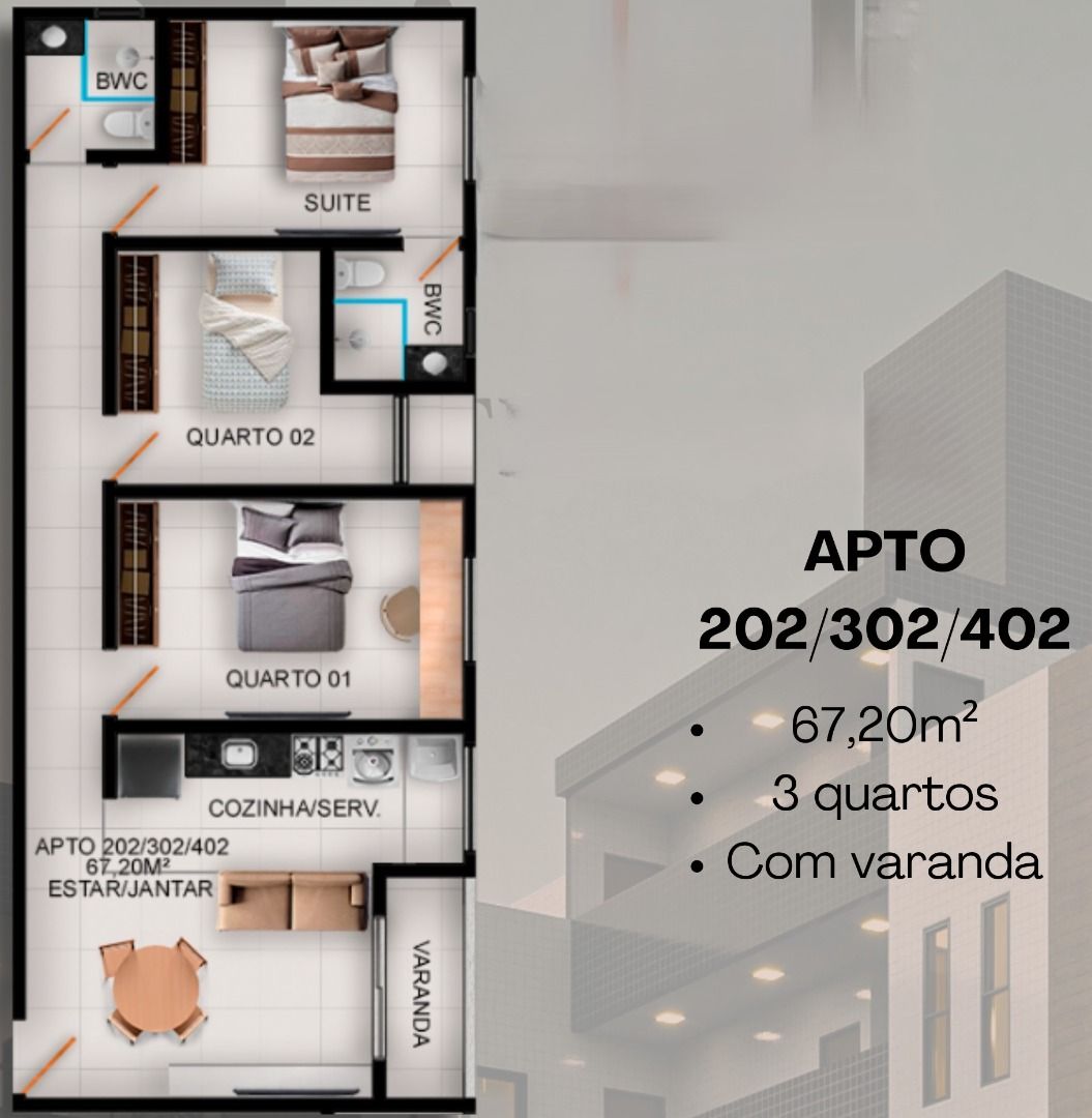 Apartamento à venda com 3 quartos, 67m² - Foto 2