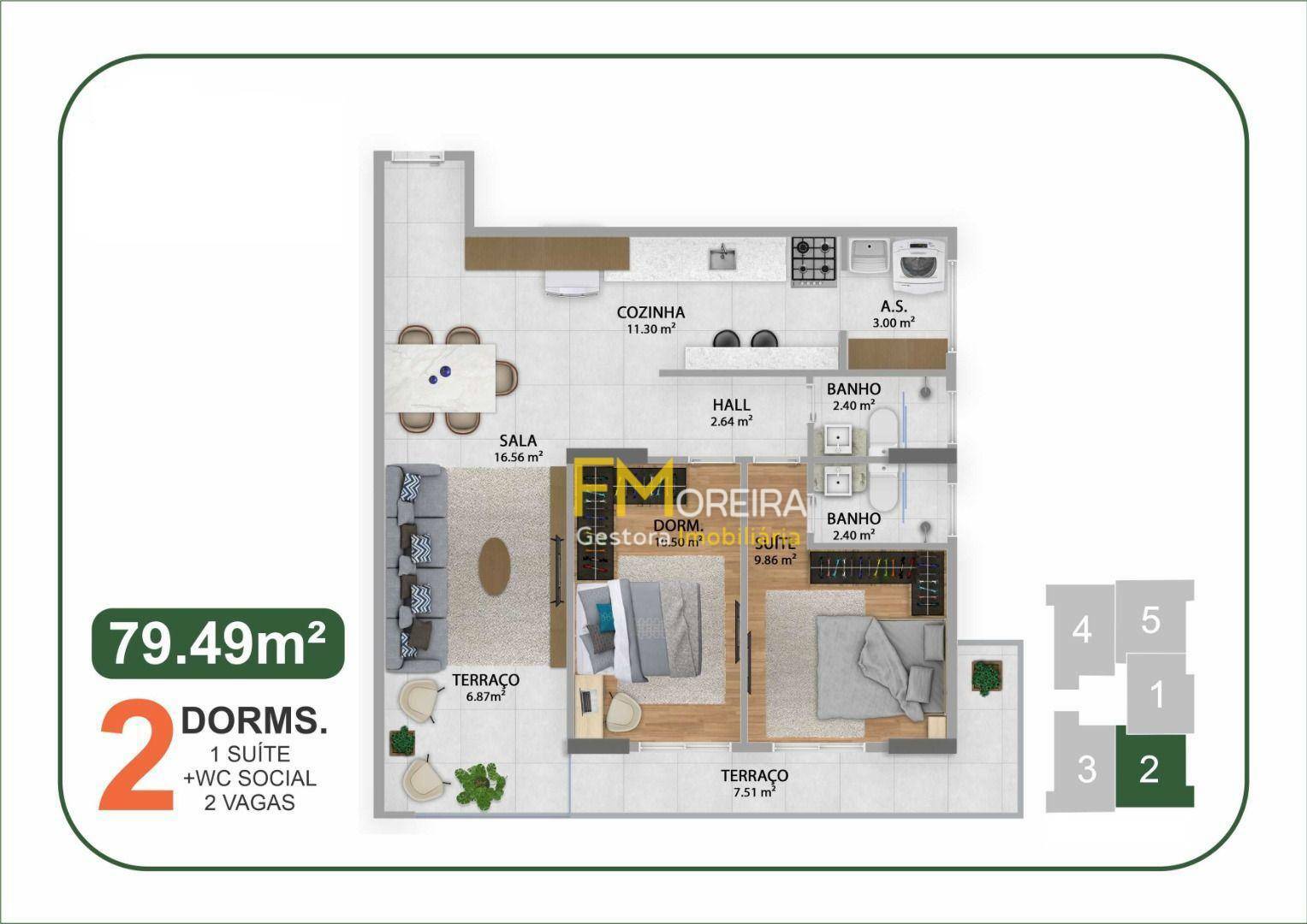 Apartamento à venda com 2 quartos, 79m² - Foto 2