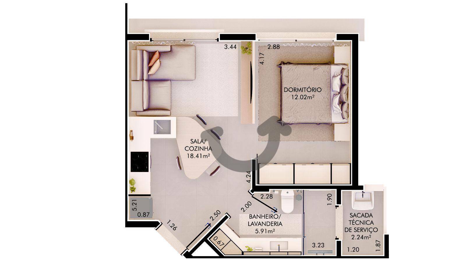 Apartamento à venda com 1 quarto, 57m² - Foto 2