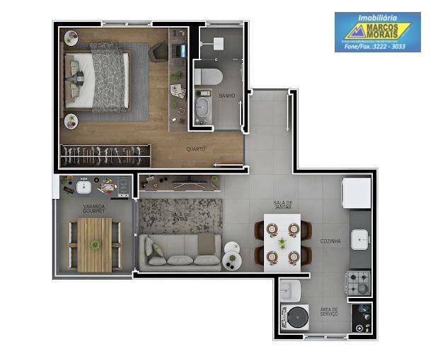 Apartamento à venda com 1 quarto, 44m² - Foto 3