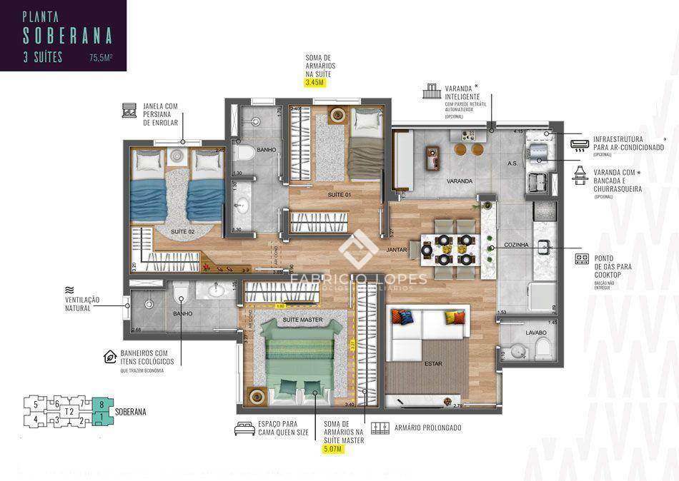 Apartamento à venda com 3 quartos, 75m² - Foto 1