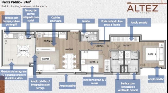 Apartamento à venda com 2 quartos, 74m² - Foto 8