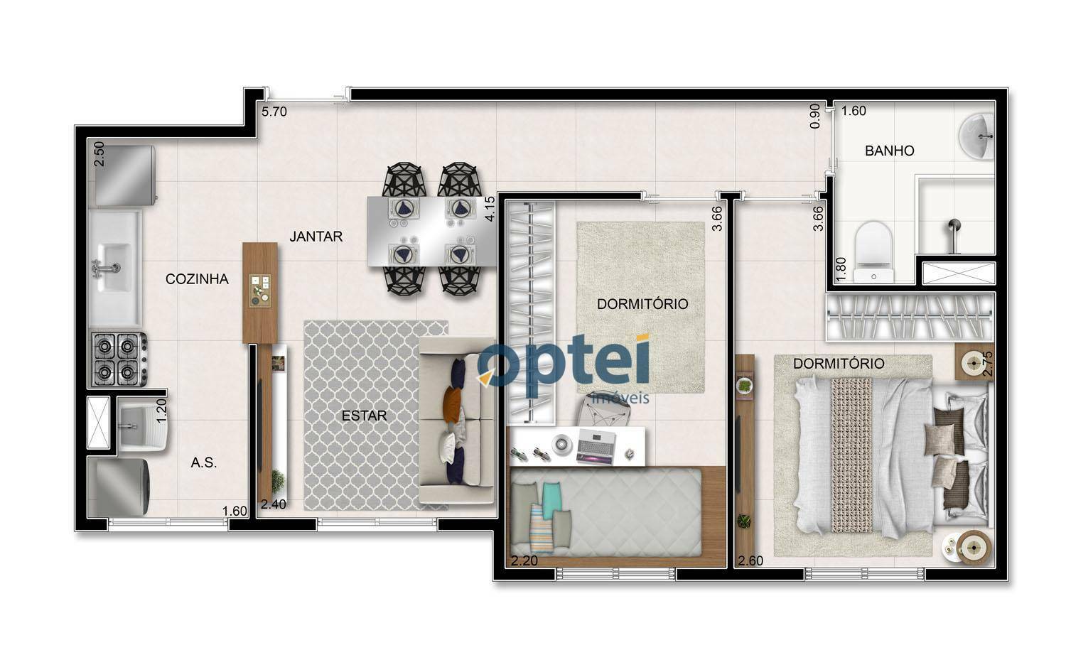 Apartamento à venda com 2 quartos, 43m² - Foto 1