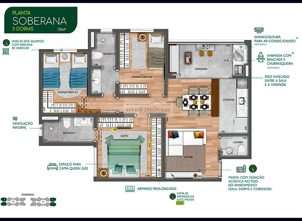 Apartamento à venda com 3 quartos, 75m² - Foto 2