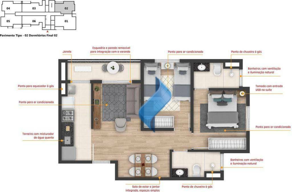 Apartamento à venda com 2 quartos, 51m² - Foto 2