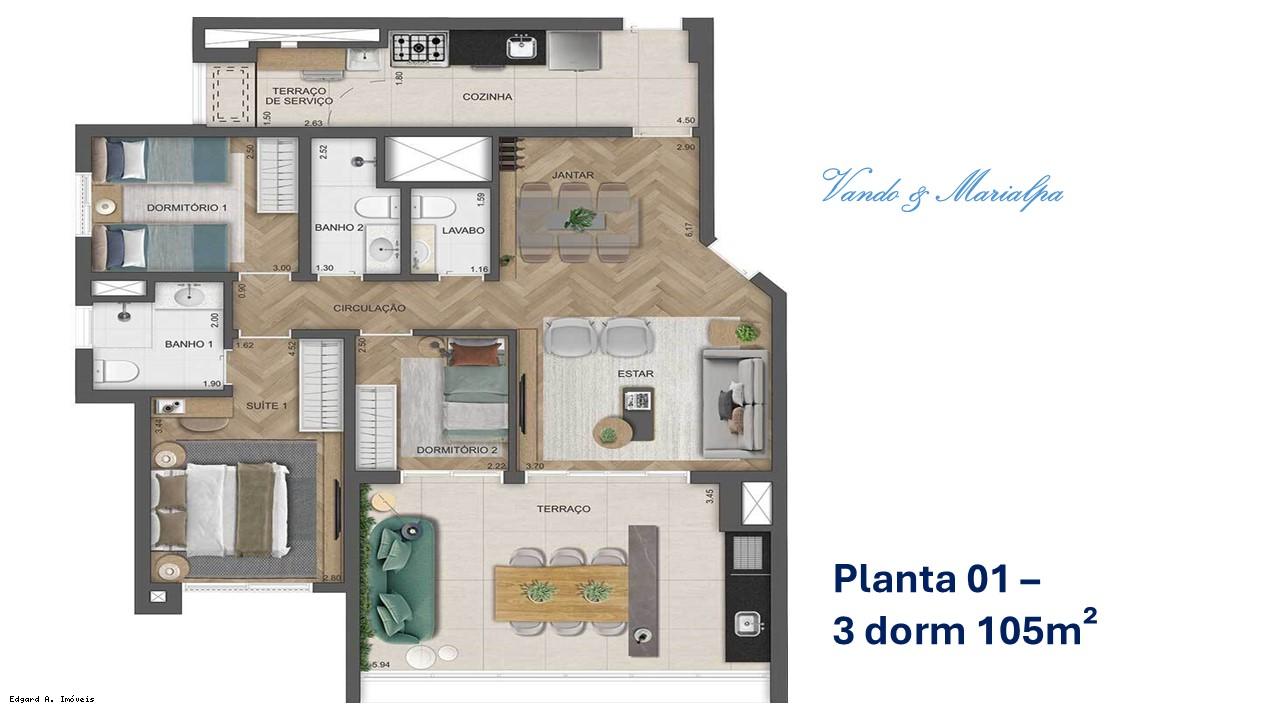 Apartamento à venda com 3 quartos, 105m² - Foto 3