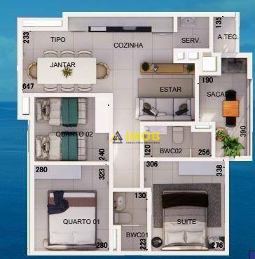 Apartamento à venda com 3 quartos, 73m² - Foto 2