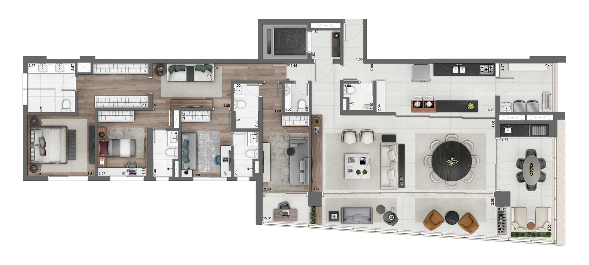 Apartamento à venda com 4 quartos, 225m² - Foto 2