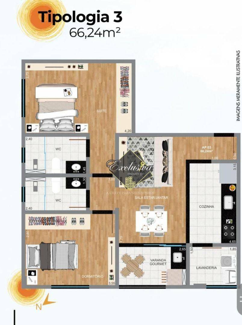 Apartamento à venda com 2 quartos, 66m² - Foto 3