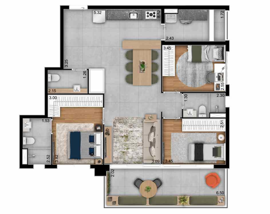 Apartamento à venda com 3 quartos, 107m² - Foto 2