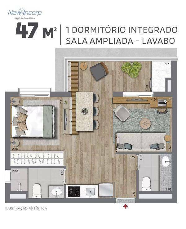 Apartamento à venda com 1 quarto, 47m² - Foto 2