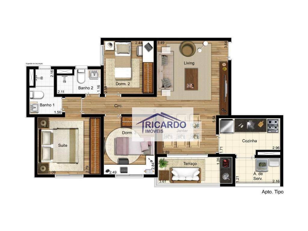 Apartamento à venda com 3 quartos, 69m² - Foto 2