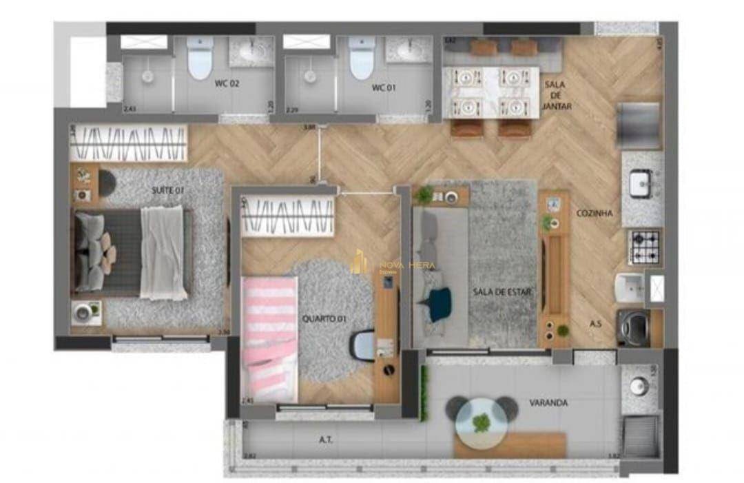 Apartamento à venda com 2 quartos, 61m² - Foto 3