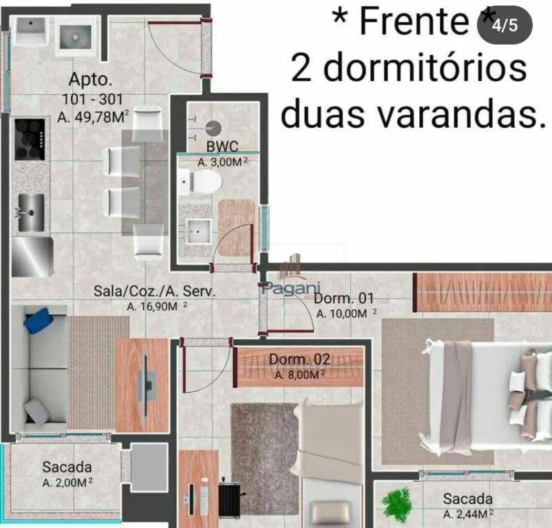 Apartamento à venda com 2 quartos, 51m² - Foto 4