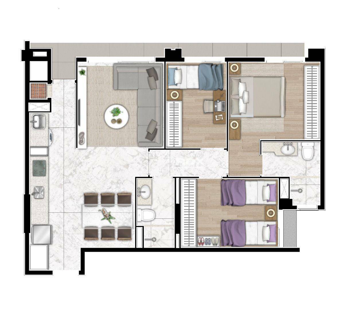 Apartamento à venda com 3 quartos, 77m² - Foto 2