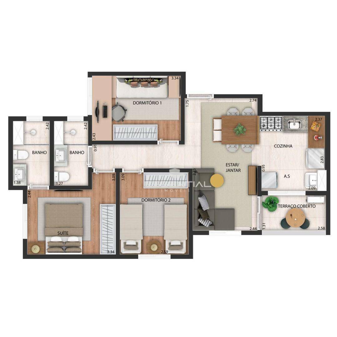 Apartamento à venda com 3 quartos, 68m² - Foto 1