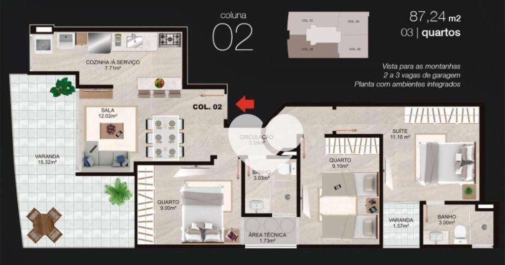 Apartamento à venda com 3 quartos, 87m² - Foto 3