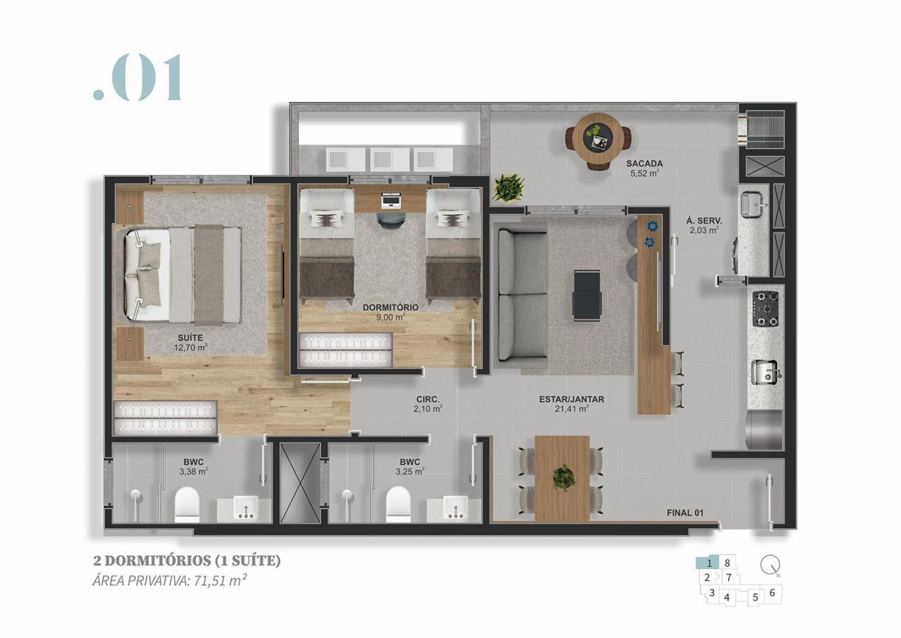 Apartamento à venda com 1 quarto, 54m² - Foto 9