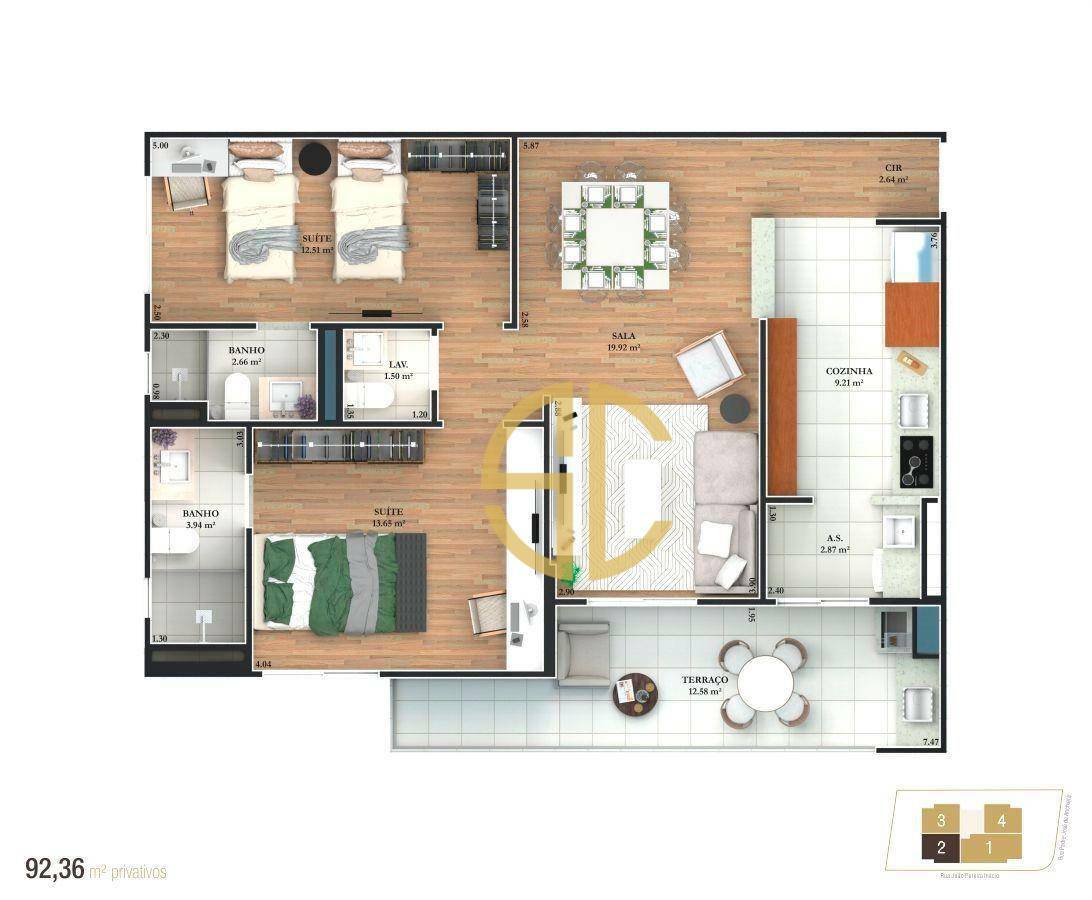 Apartamento à venda com 2 quartos, 92m² - Foto 1