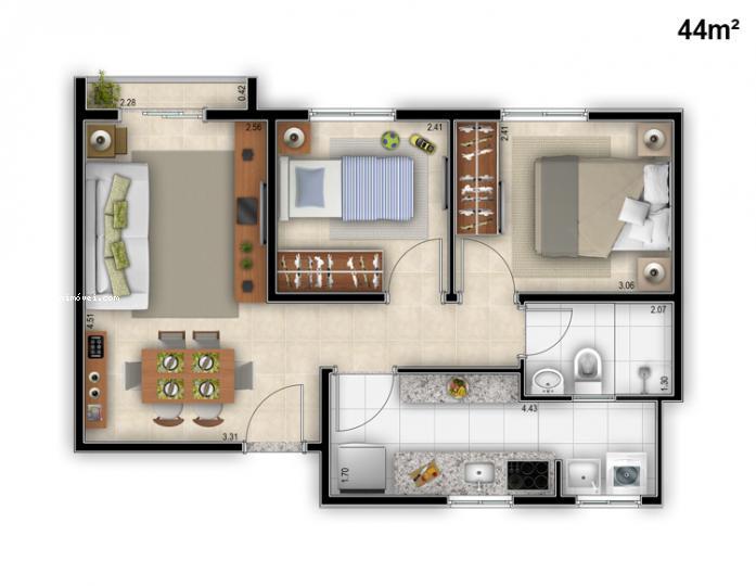 Apartamento à venda com 2 quartos, 59m² - Foto 4