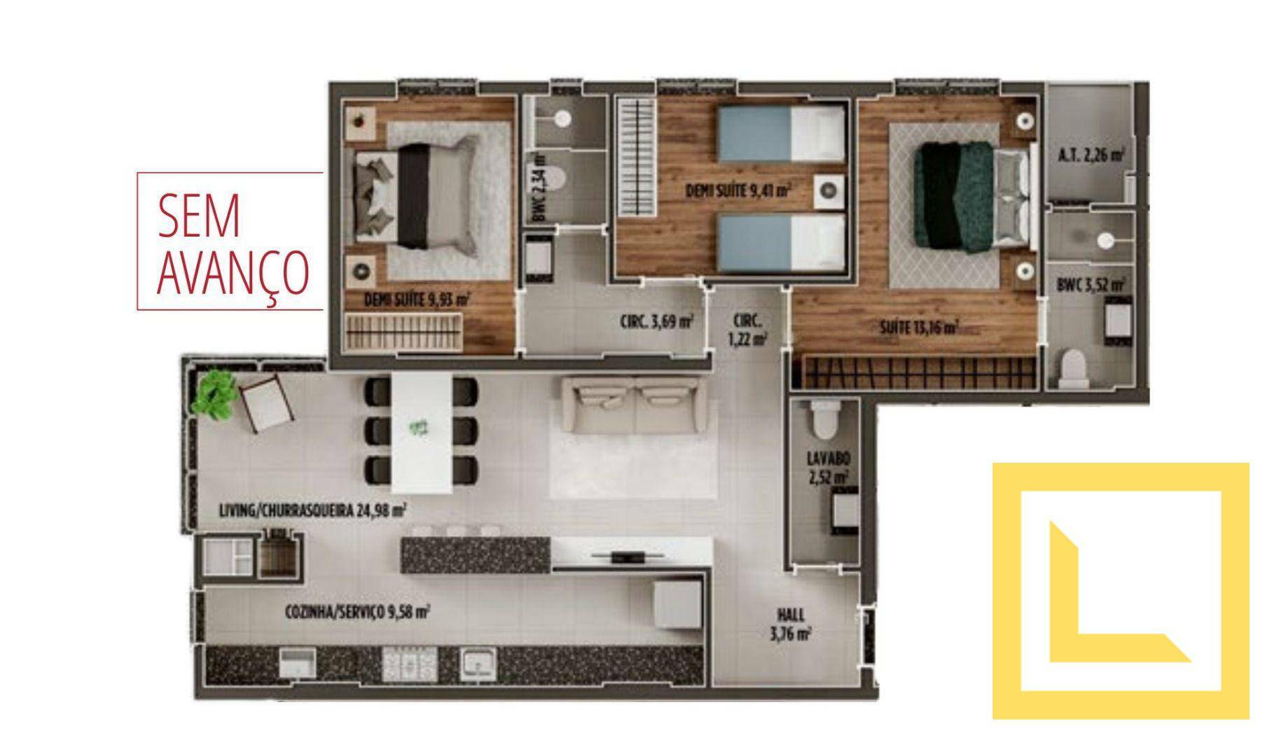 Apartamento à venda com 3 quartos, 107m² - Foto 2