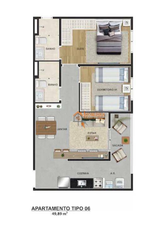 Apartamento à venda com 2 quartos, 49m² - Foto 1