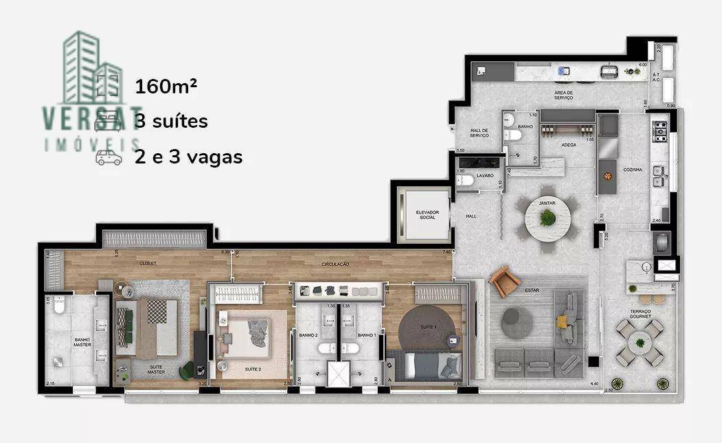 Apartamento à venda com 3 quartos, 160m² - Foto 2