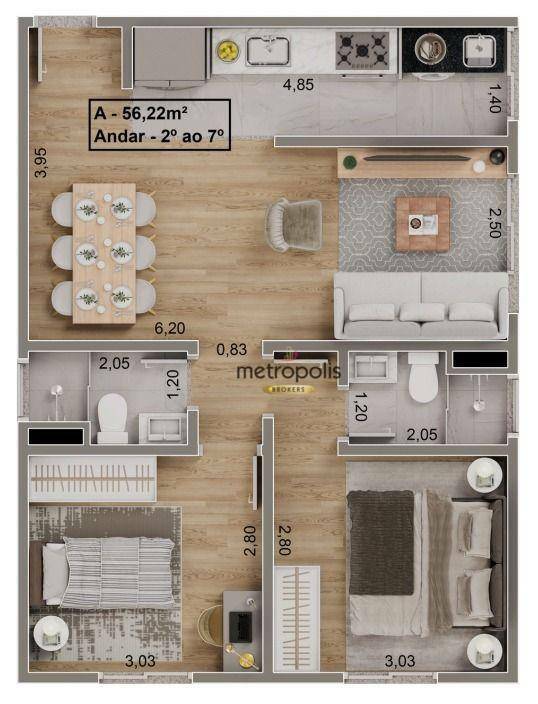 Apartamento à venda com 2 quartos, 56m² - Foto 10