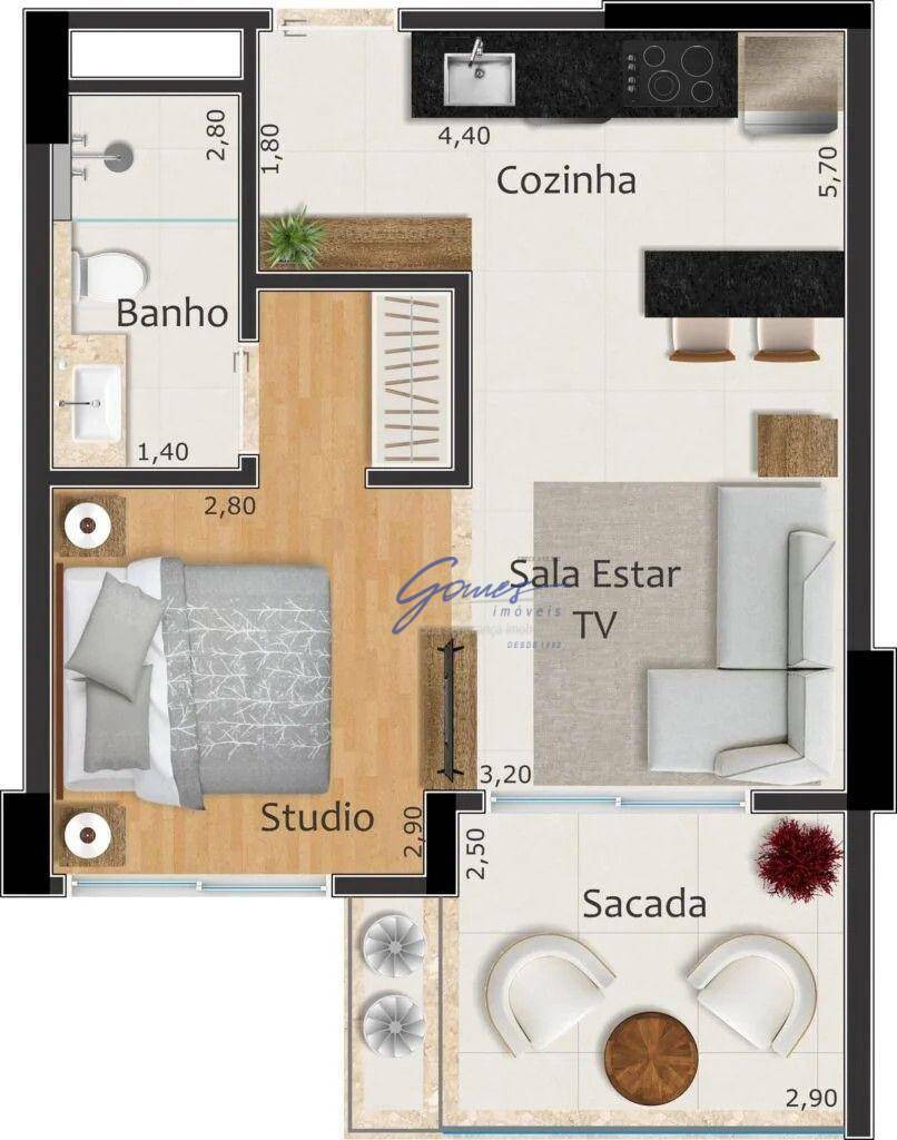 Apartamento à venda com 1 quarto, 48m² - Foto 2