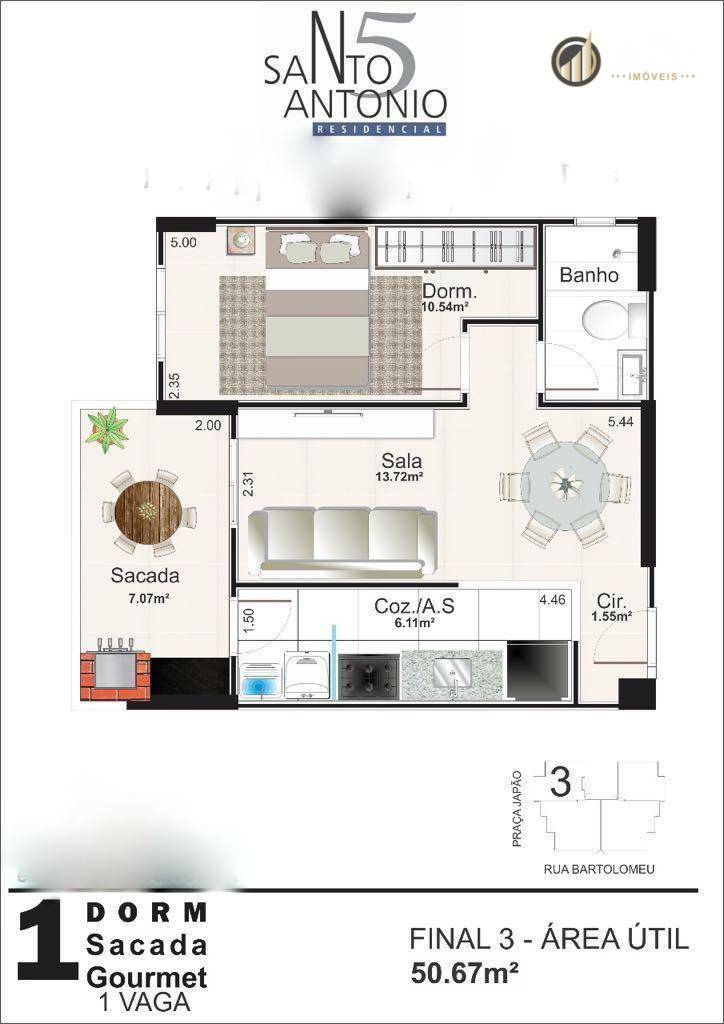 Apartamento à venda com 1 quarto, 51m² - Foto 4