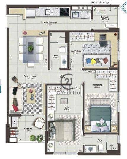 Apartamento à venda com 3 quartos, 84m² - Foto 10