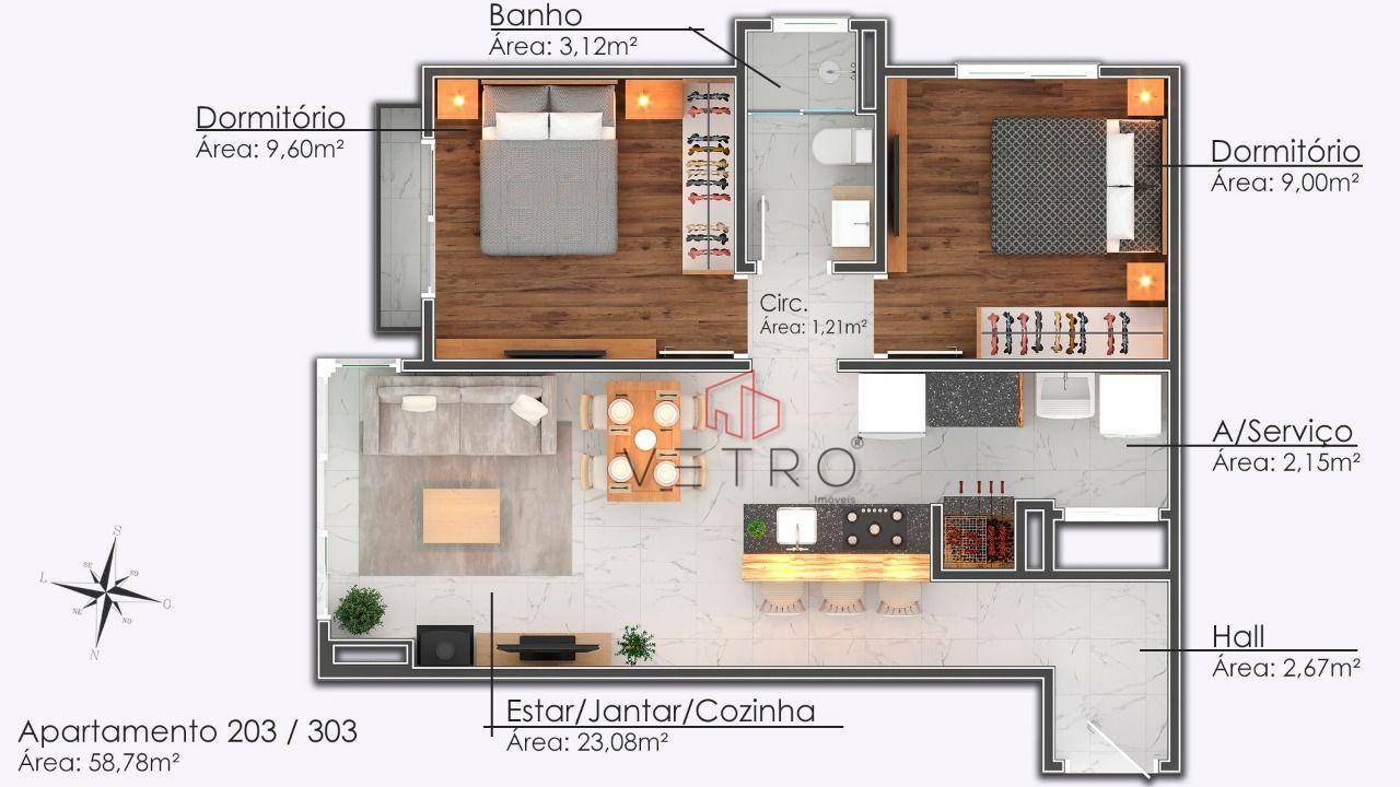 Apartamento à venda com 2 quartos, 58m² - Foto 7