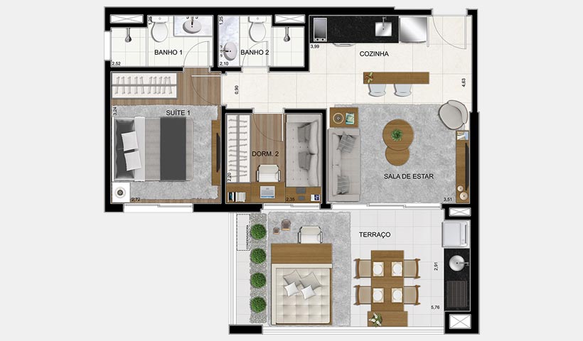 Apartamento à venda com 2 quartos, 63m² - Foto 2