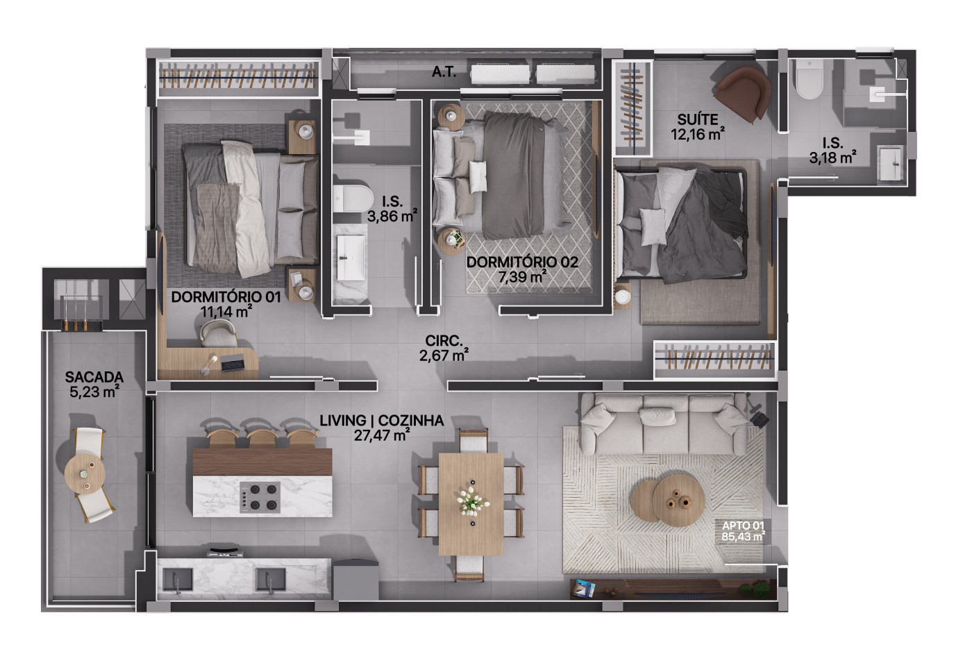 Apartamento à venda com 3 quartos, 85m² - Foto 2