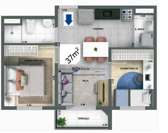 Apartamento à venda com 2 quartos, 37m² - Foto 3