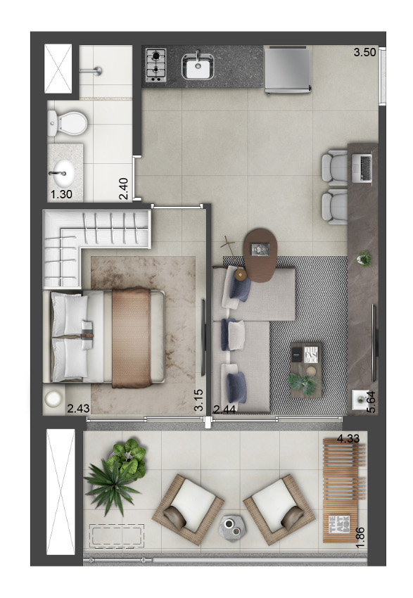 Apartamento à venda com 1 quarto, 43m² - Foto 2