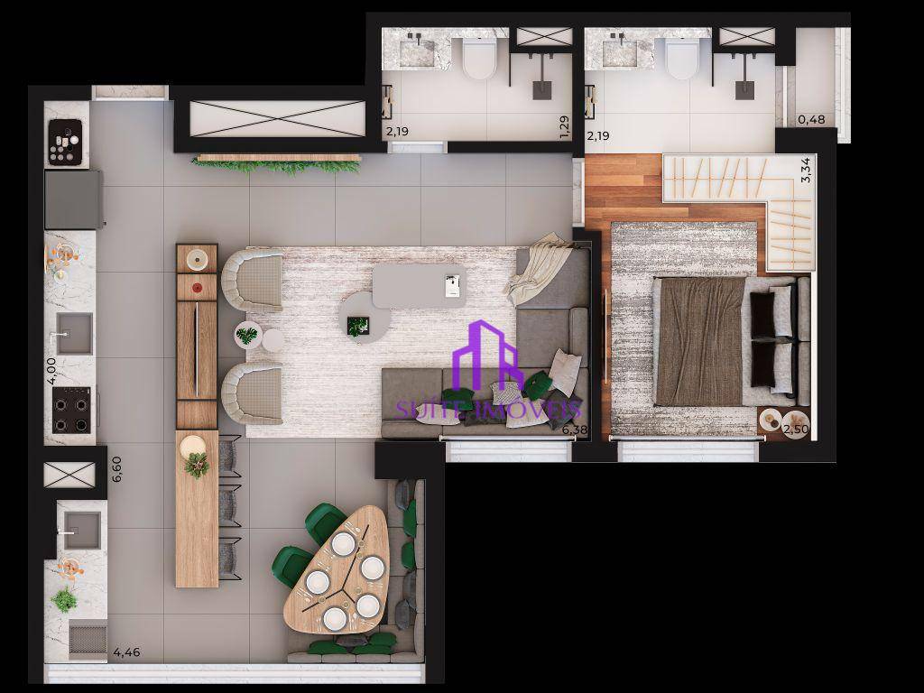 Apartamento à venda com 1 quarto, 37m² - Foto 3