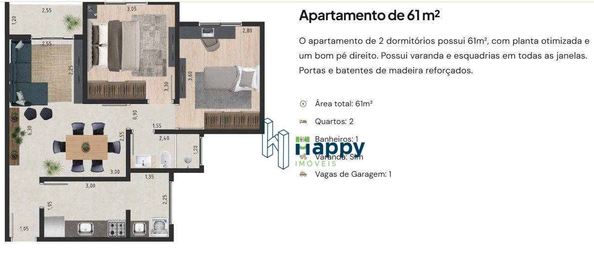 Apartamento, 2 quartos, 61 m² - Foto 2