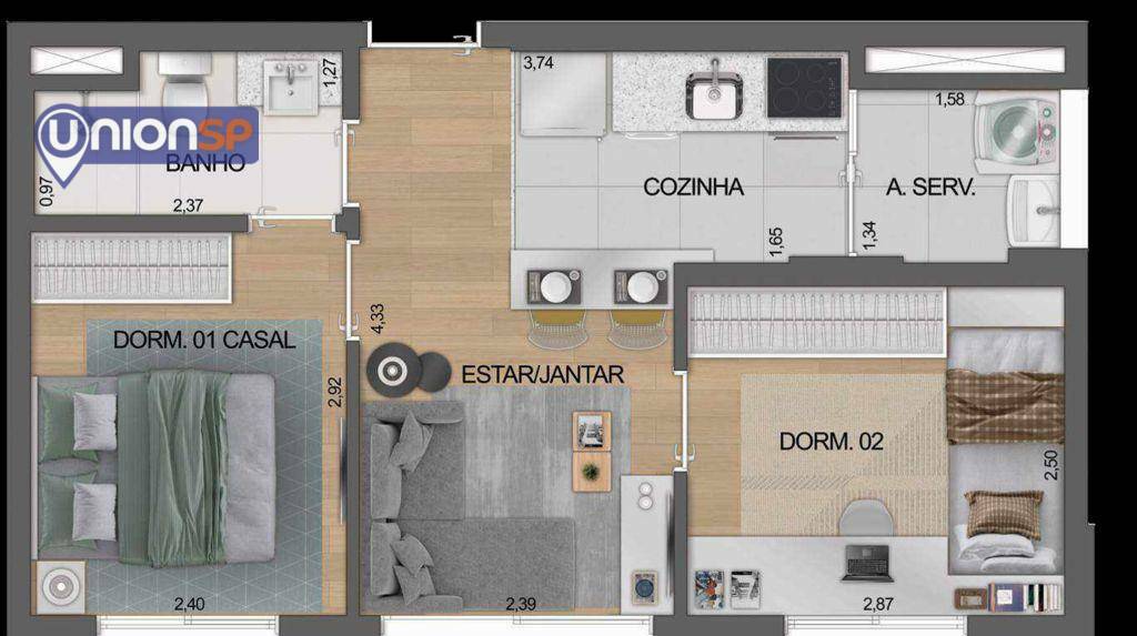 Apartamento à venda com 2 quartos, 39m² - Foto 11