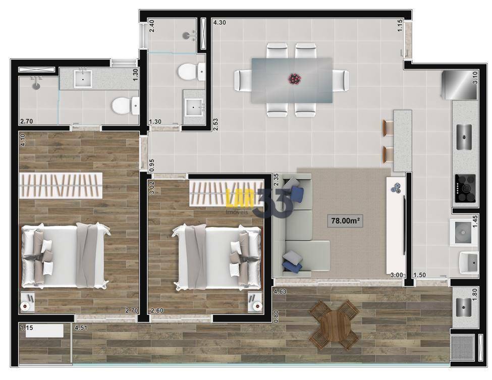 Apartamento à venda com 2 quartos, 79m² - Foto 2