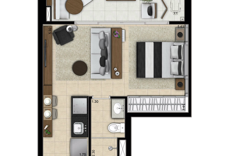 Apartamento à venda com 1 quarto, 38m² - Foto 2