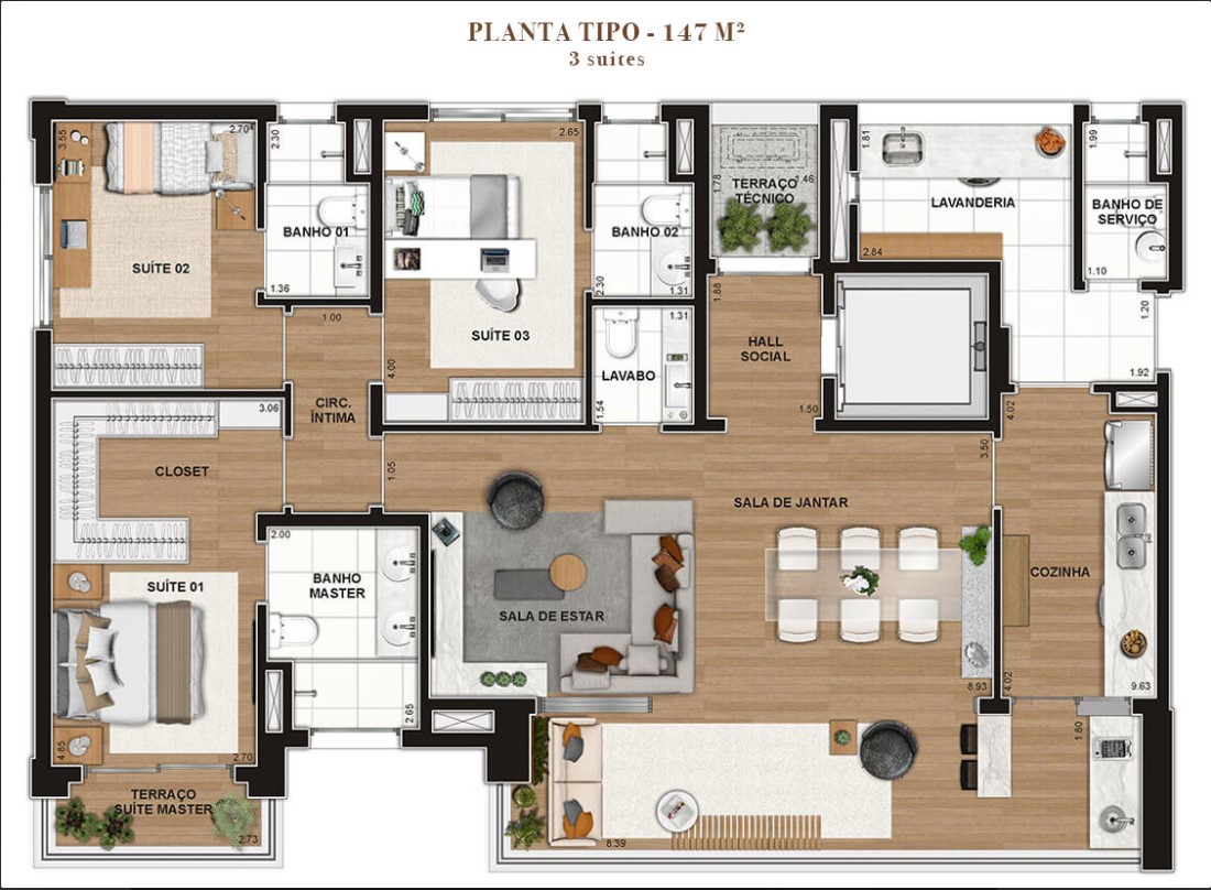 Apartamento à venda com 3 quartos, 147m² - Foto 2