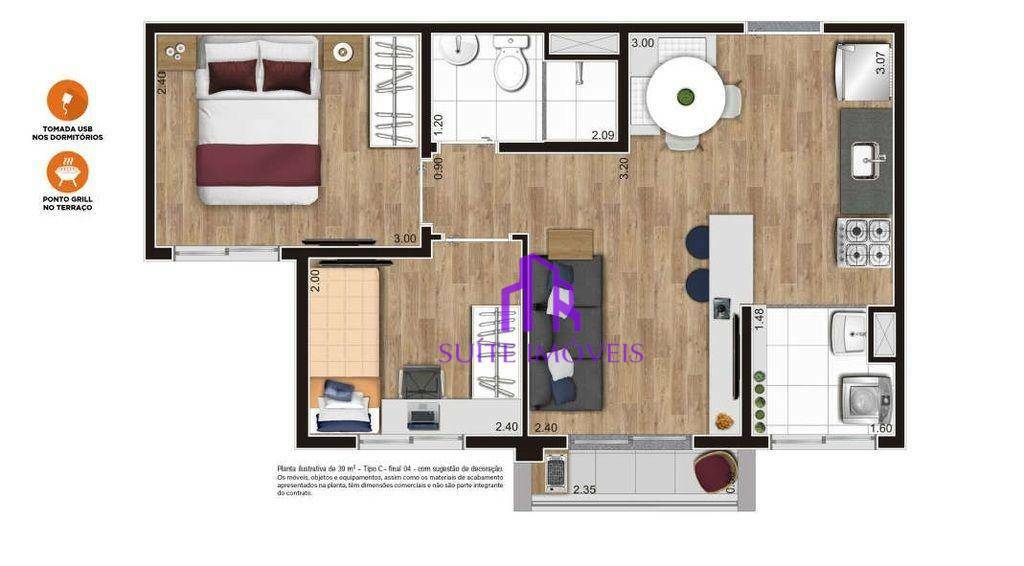 Apartamento à venda com 2 quartos, 38m² - Foto 2