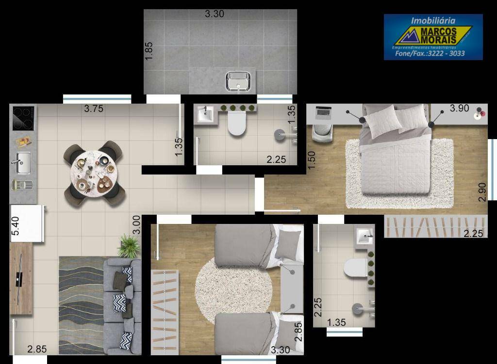 Apartamento à venda com 2 quartos, 60m² - Foto 3