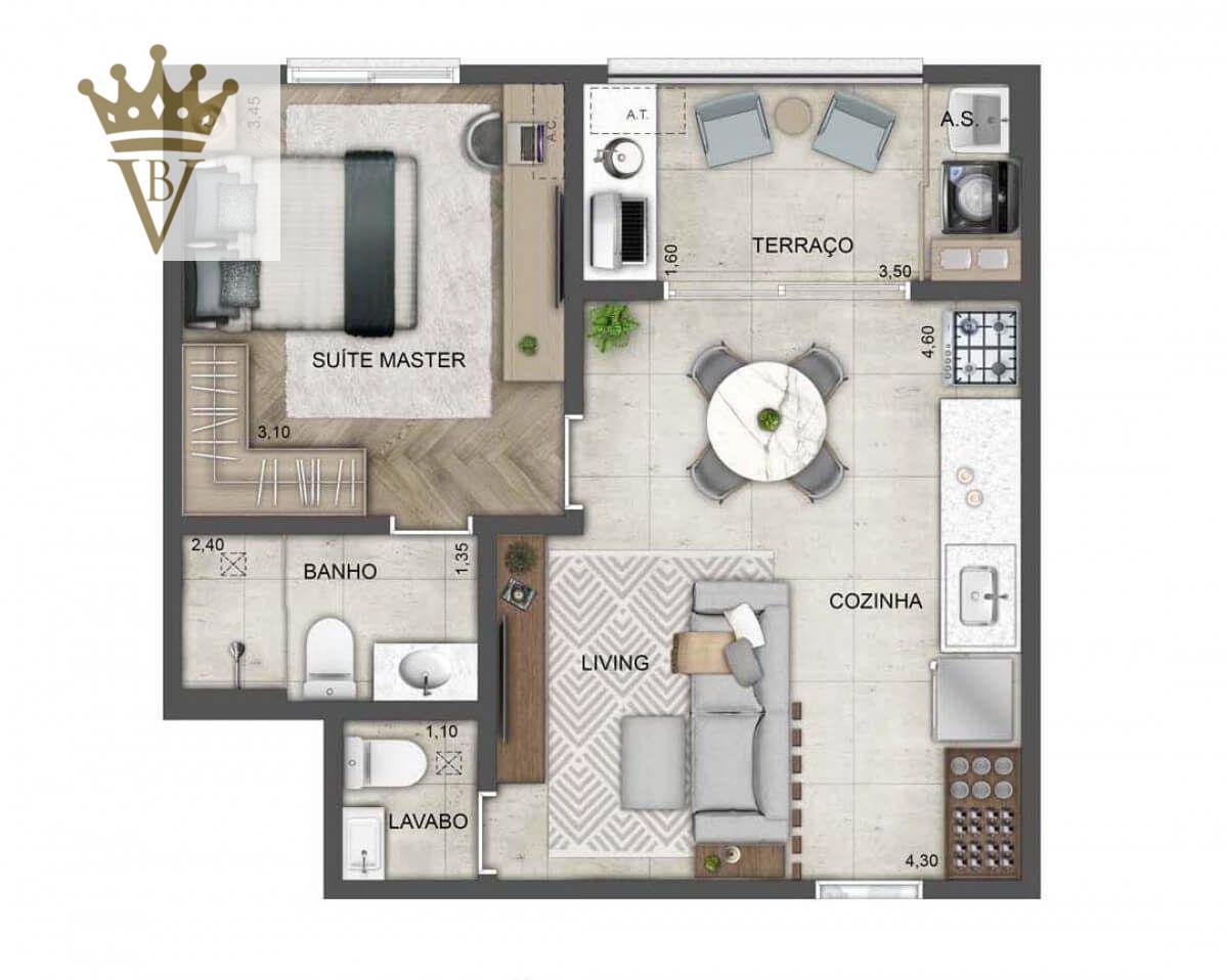 Apartamento à venda com 1 quarto, 45m² - Foto 2