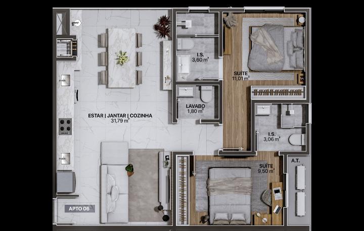 Apartamento à venda com 2 quartos, 67m² - Foto 7