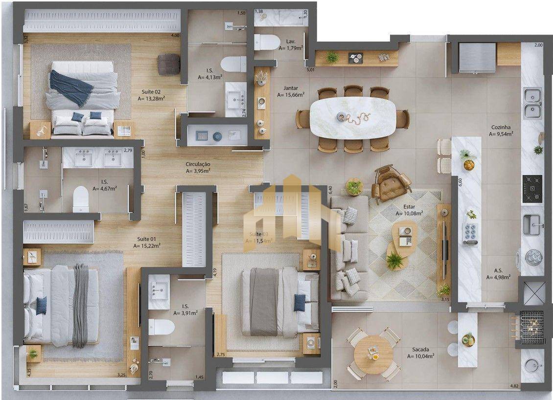 Apartamento à venda com 3 quartos, 124m² - Foto 2