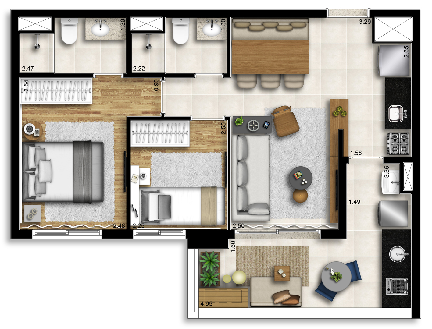 Apartamento à venda com 2 quartos, 58m² - Foto 3