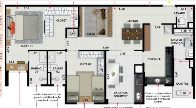 Apartamento à venda com 2 quartos, 85m² - Foto 3